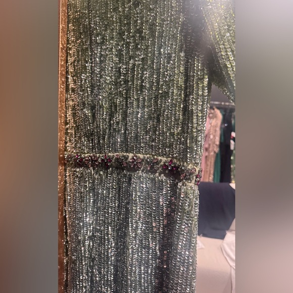 Mac Duggal Sequin and Crystal 93568 Green FLORAL BEADED TEA-LENGTH DRESS - Picture 7 of 15